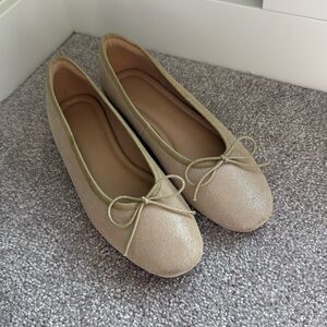 Beige Soft Leather Ballets, US 6